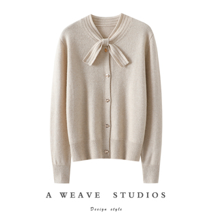 女纯羊绒毛衣针织衫 蝴蝶结加厚100%纯山羊绒开衫 外套 迷人 小小