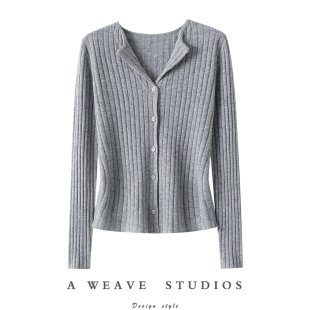 女纯羊绒毛衣针织打底衫 姐系审美 100%纯山羊绒开衫 修身 秋冬 法式