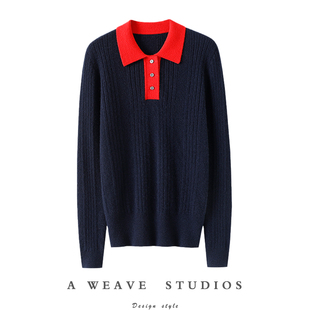 美单！！上身巨美！秋冬100%纯山羊绒衫女POLO领纯羊绒毛衣针织衫