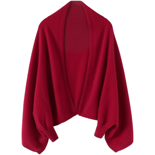 太气质哇！纯山羊绒披肩围巾女保暖蝙蝠袖斗篷型百搭针织外套开衫