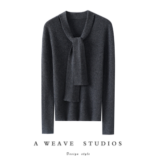 一眼爱上的版!飘带100%纯山羊绒衫女V领纯羊绒毛衣针织打底衫