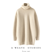 情有独钟 慵懒风秋冬季 加厚羊绒衫 100纯羊绒女高领毛衣中长款