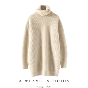 情有独钟!加厚羊绒衫100纯羊绒女高领毛衣中长款慵懒风秋冬季