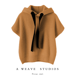 巧思设计!!羊绒背心山羊绒衫女100纯羊绒毛衣加厚针织马甲帽衫