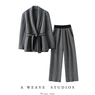 子女外穿套装 官方正品 外套针织裤 女毛衣西装 加厚100%纯山羊绒衫