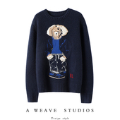 启超加厚立体编织纯山羊绒衫 毛衣全手工小熊一针一线勾勒弥足珍贵