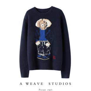 启超加厚立体编织纯山羊绒衫 毛衣全手工小熊一针一线勾勒弥足珍贵