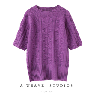 短袖 加厚纯山羊绒衫 女绞花圆领羊绒毛衣女T恤 意大利小众 奢