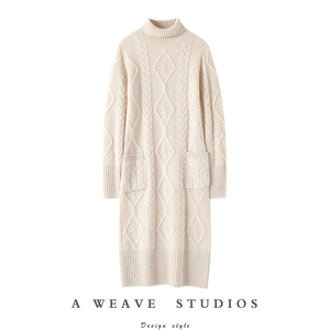 裙型好赞！高领山羊绒衫女中长款连衣裙子过膝纯羊绒毛衣套头加厚