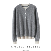 爱到无法自拔 加厚100%纯山羊绒开衫 女圆领假两件毛衣针织外套