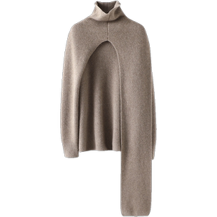 定义时髦！高领山羊绒衫100纯羊绒女加厚毛衣斗篷披肩披风两件套