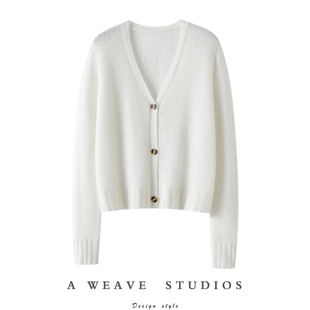 外套 女纯羊绒毛衣针织开衫 天天都想穿 松针V领100%山羊绒开衫