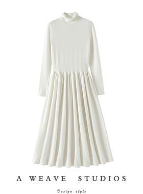 上身巨巨巨美！大克重100%纯山羊绒连衣裙子女高领修身长款大摆裙