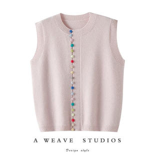 外套坎肩 彩虹扣加厚羊绒背心马甲纯羊绒毛衣针织开衫 心思 精致