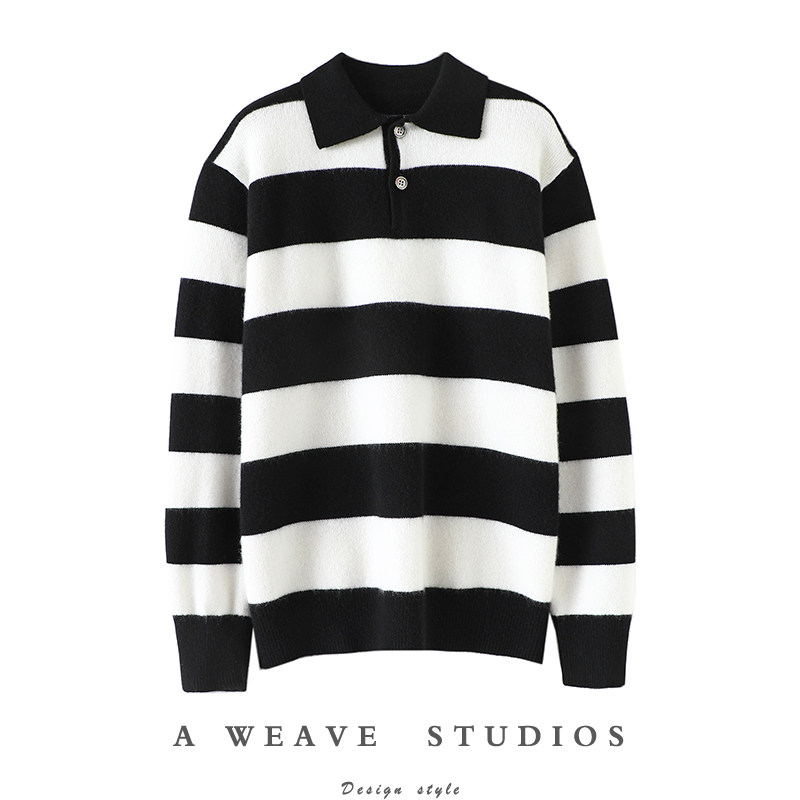 气质大方落落！加厚复古休闲风POLO翻领红条纹羊绒毛衣女纯羊绒衫,女装/女士精品,羊绒衫,淘宝优惠券,粉丝福利购,淘宝优惠卷