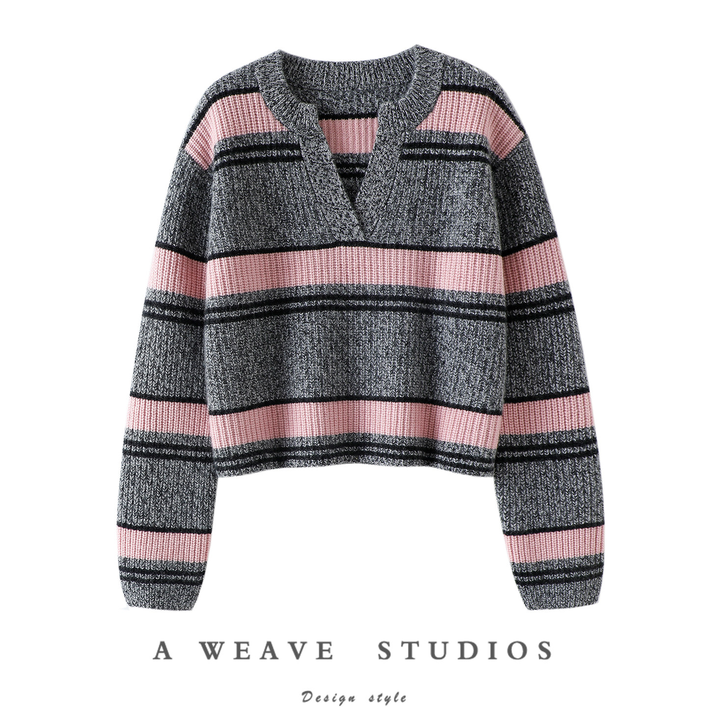 官方正品！复古撞色~加厚100%纯山羊绒衫女V领条纹短款纯羊绒毛衣,女装/女士精品,羊绒衫,淘宝优惠券,粉丝福利购,淘宝优惠卷