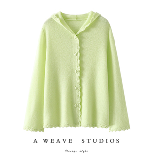 外套 女连帽毛衣针织开衫 启超审美高度 手工钩花100%纯山羊绒开衫
