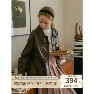Dailyart 复古PU皮衣外套女2023年秋新款牛角扣机车休闲短款夹克