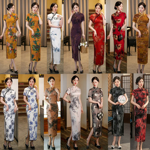 旗袍2023夏季新款长款中国风文艺范复古演出走秀年轻款日常旗袍裙