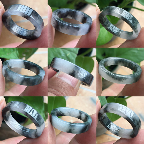 天然a货翡翠乌鸡种玉戒指半山水