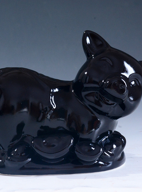 黑色陶瓷镇宅吉祥风水家装小猪猪