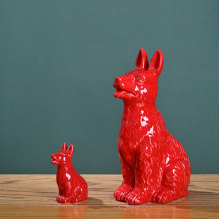 红色陶瓷狗摆件十二生肖小狗风水招财补角镇宅乔迁家居工艺品摆件