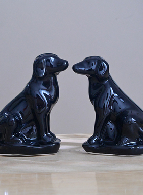 黑色陶瓷器12生肖小狗狗摆件一对招财旺财风水镇宅补角吉祥物摆设