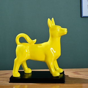 陶瓷狗摆件招财镇宅补角客厅办公室黄色生肖狗旺财新中式家居装饰