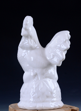 陶瓷公鸡摆件安宅工艺品家居装饰品办公室桌面生肖吉祥白色鸡摆设