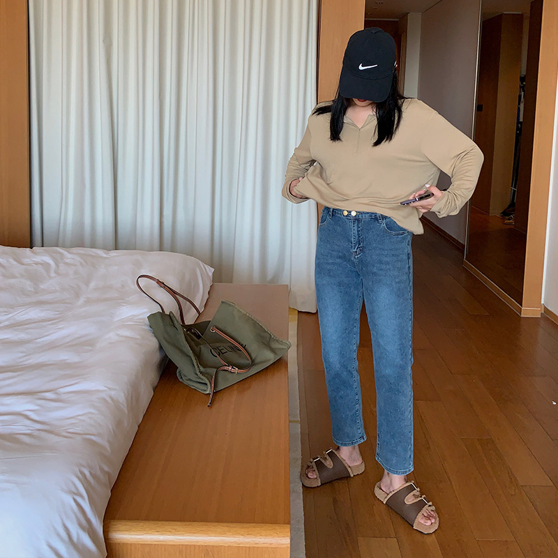 牛仔裤女大码黑色显瘦直筒牛仔裤