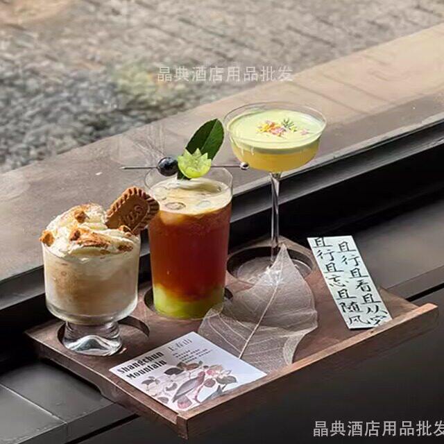 一豆三喝带孔木托盘玻璃杯酒杯套装意式浓缩陶瓷咖啡杯拿铁饮品杯