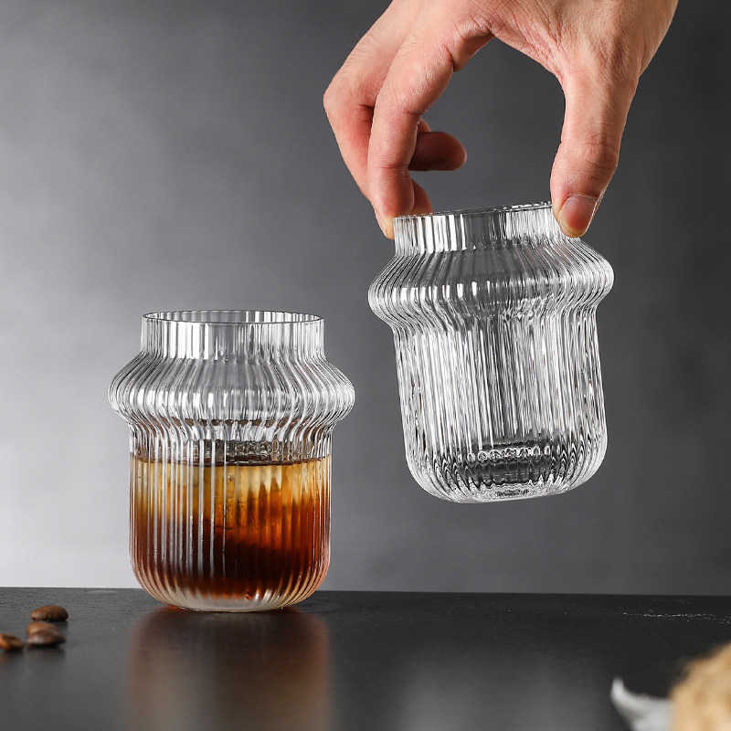 复古咖啡杯专用杯茶杯高颜值美式竖纹耐高温玻璃水杯子设计感饮品