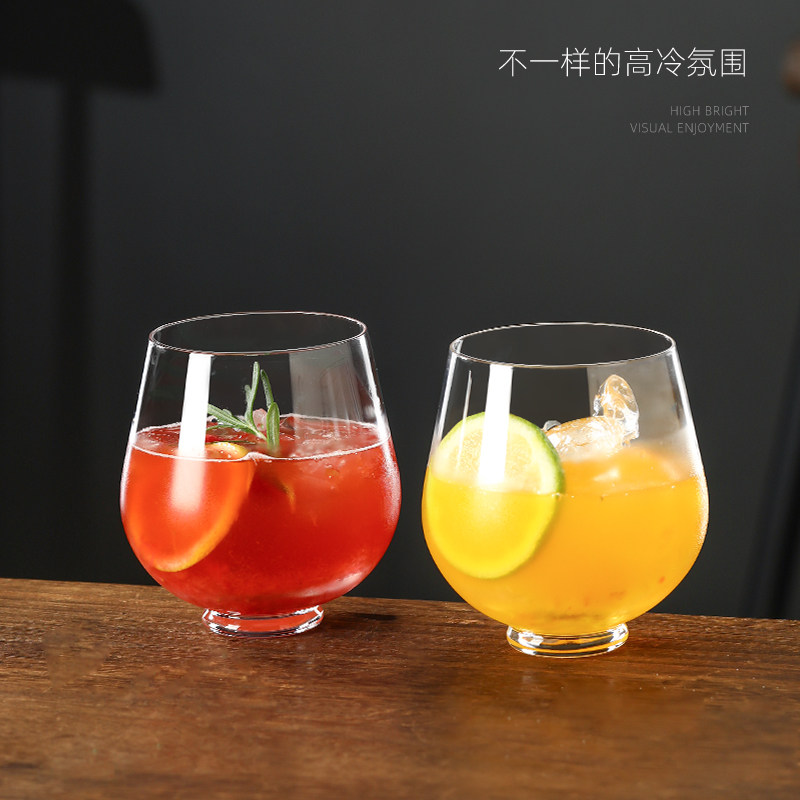 简约轻薄透明玻璃鸡尾酒杯胖胖大肚杯气泡水果汁咖啡杯创意啤酒杯