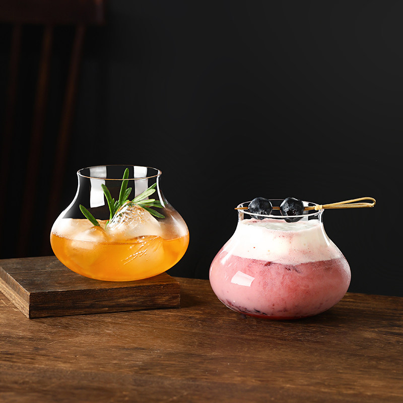 简约500ml玻璃水杯子饮品杯茶杯咖啡拿铁果汁特调冷饮料杯创意杯