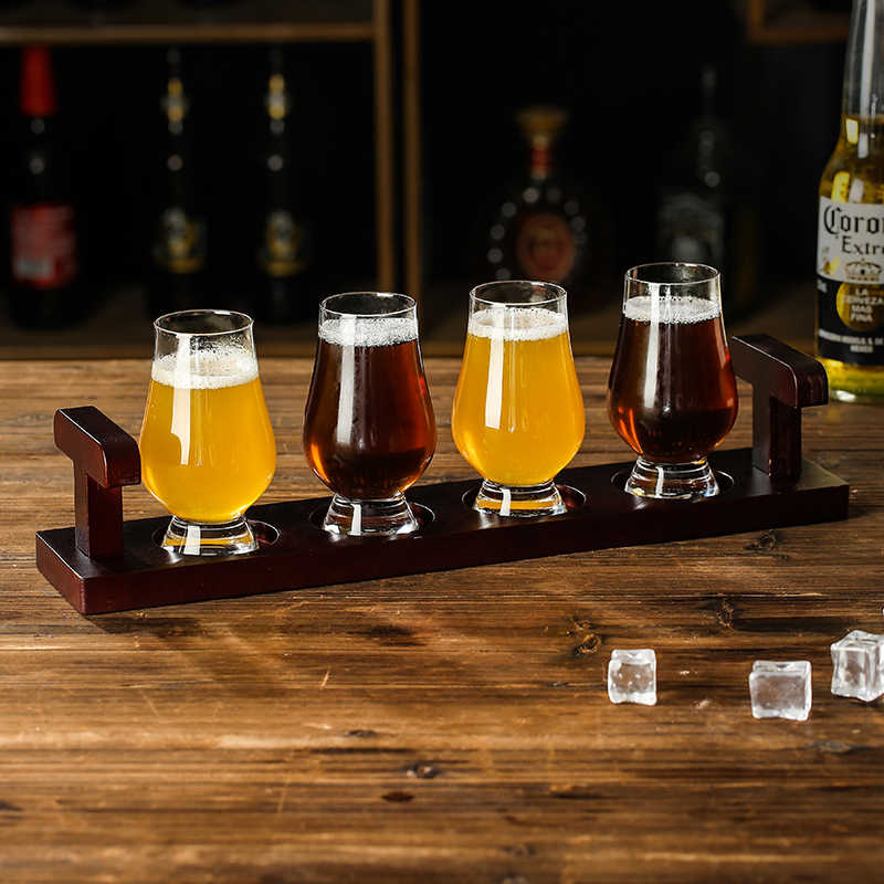 精酿啤酒杯商用木托套装定制酒吧小酒馆玻璃杯子生啤杯架清吧杯托