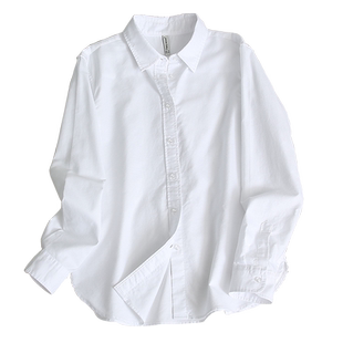 白衬衫女正肩不透休闲上衣春秋新款内搭纯棉简约工装职业打底衬衣