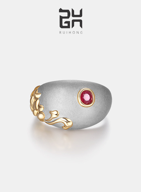 瑞红情侣925银、红宝石复古重工