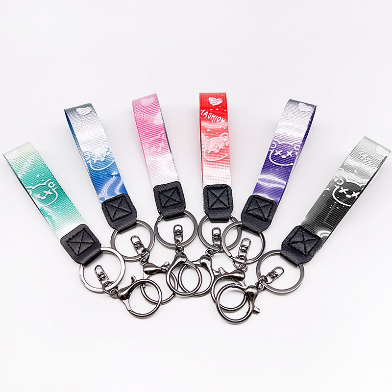 渐变星空熊编织绳软胶皮绳手带钥匙扣圈公仔配件包包挂件钥匙挂扣