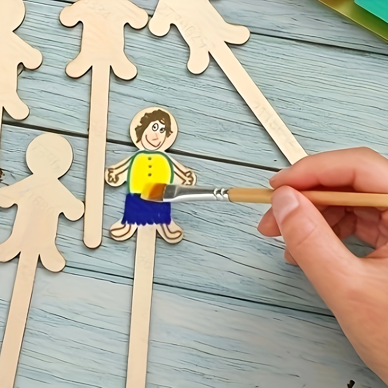 男孩女孩装饰幼儿园益智教育涂鸦彩绘儿童手工绘画火柴人diy木片