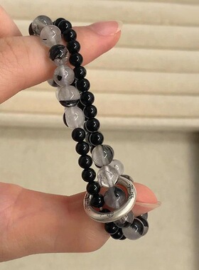 中式平安国风复古手链层叠拼接手串串珠黑色个性设计小众简约手饰