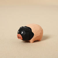 Handcrafted wood-carved two-headed black pig car keychain pendant, Zhu Yu style decorative item, cute bag pendant gift thumbnail 8