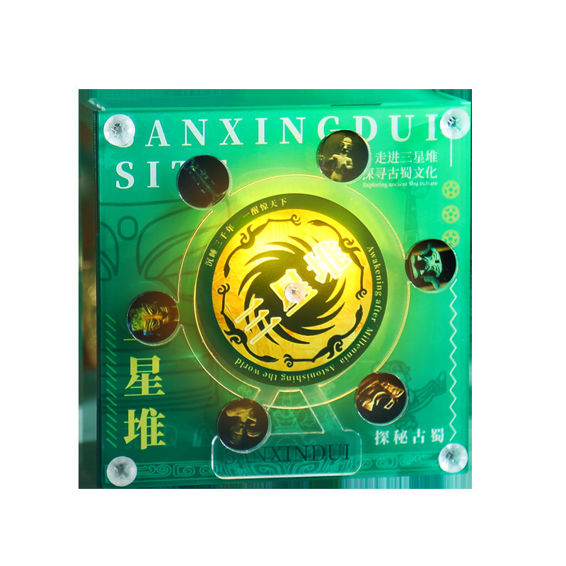 新款三星堆旋转音乐盒冰箱贴亚克力冰箱贴创意磁吸四川景区纪念品
