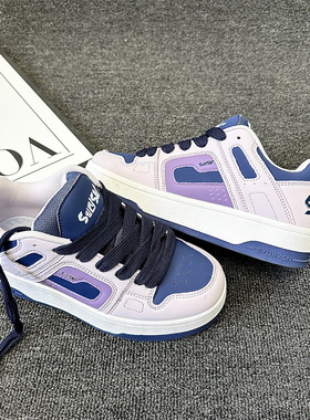 兰紫色面包鞋女ins潮2025冬季新款轻便板鞋小众百搭休闲小白鞋女