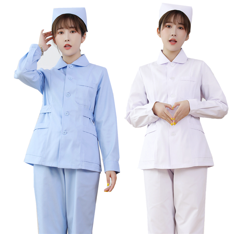 冬装圆领蓝色短袖牙科月嫂护士服