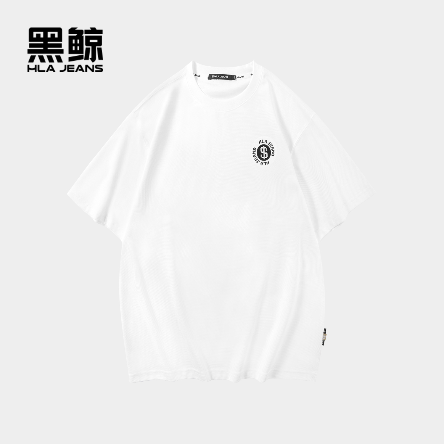 宽松版型 绣花圆标 罗纹圆领
