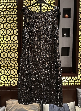 【Rish Asians】奢华黑银亮片一字领短款连衣裙TZ251032