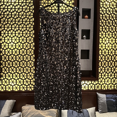 【Rish Asians】奢华黑银亮片一字领短款连衣裙TZ251032