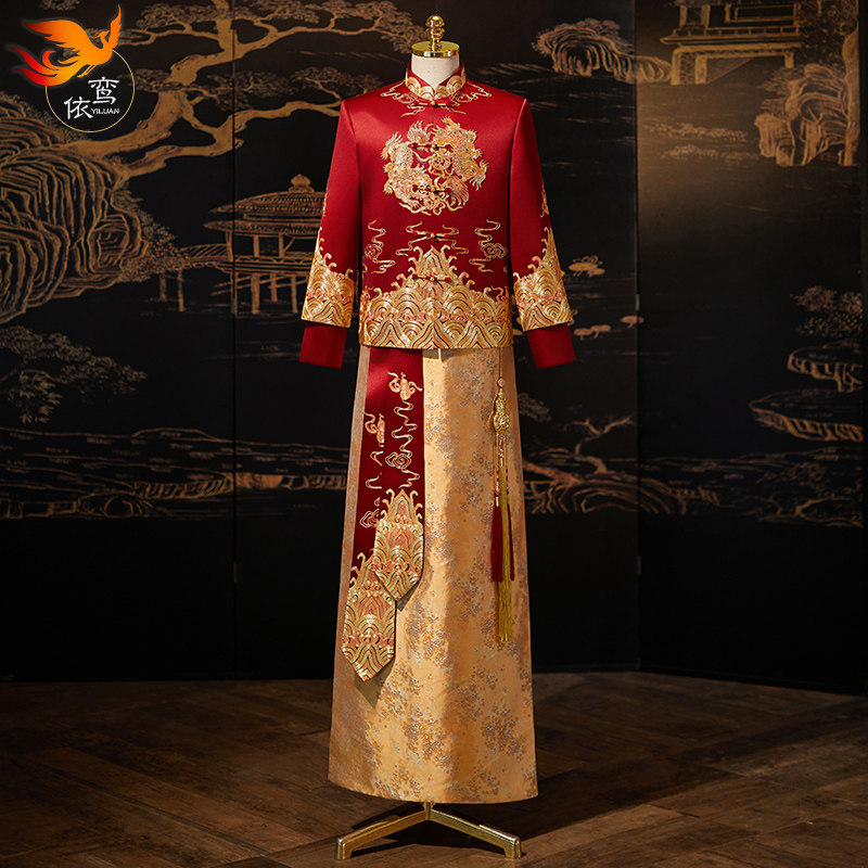 新中式结婚新郎敬酒礼服大码中国风秀禾服龙凤褂男唐装马褂秀和男