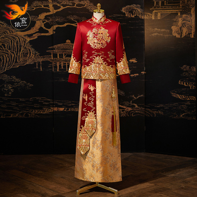 新中式结婚新郎敬酒礼服大码中国风秀禾服龙凤褂男唐装马褂秀和男
