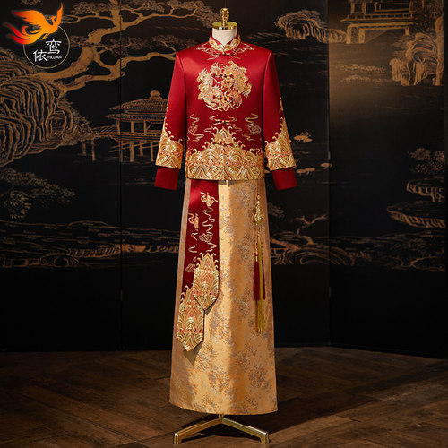 新中式结婚新郎敬酒礼服大码中国风秀禾服龙凤褂男唐装马褂秀和男